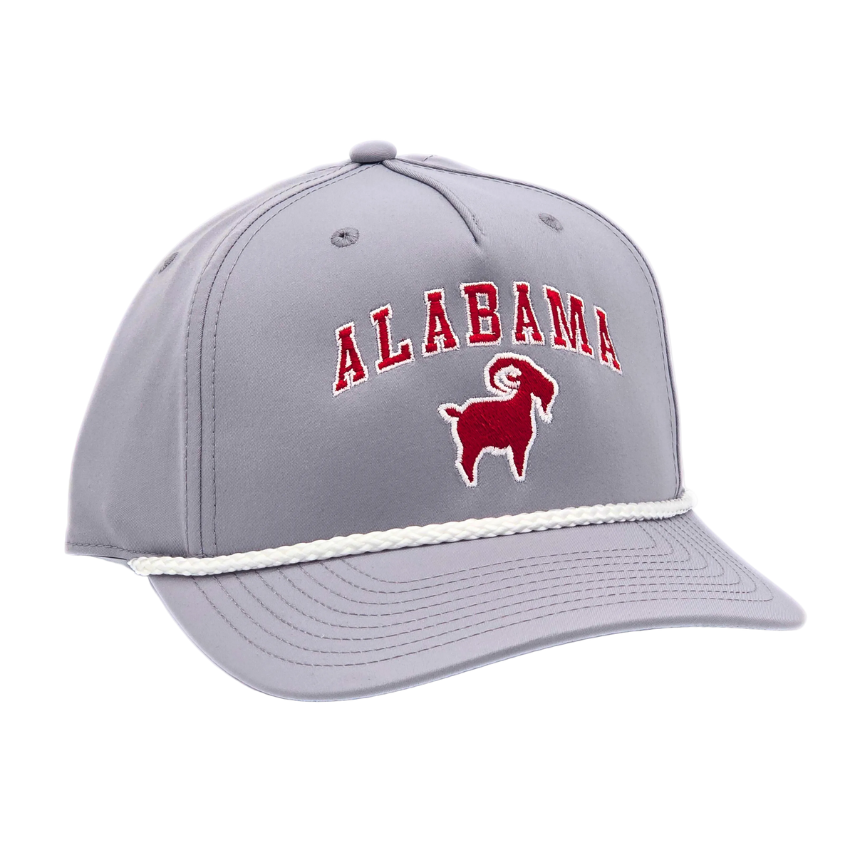 Alabama GOAT Roper side view, Richardson 258 structured roper cap with rope cord trim bill and snapback closure