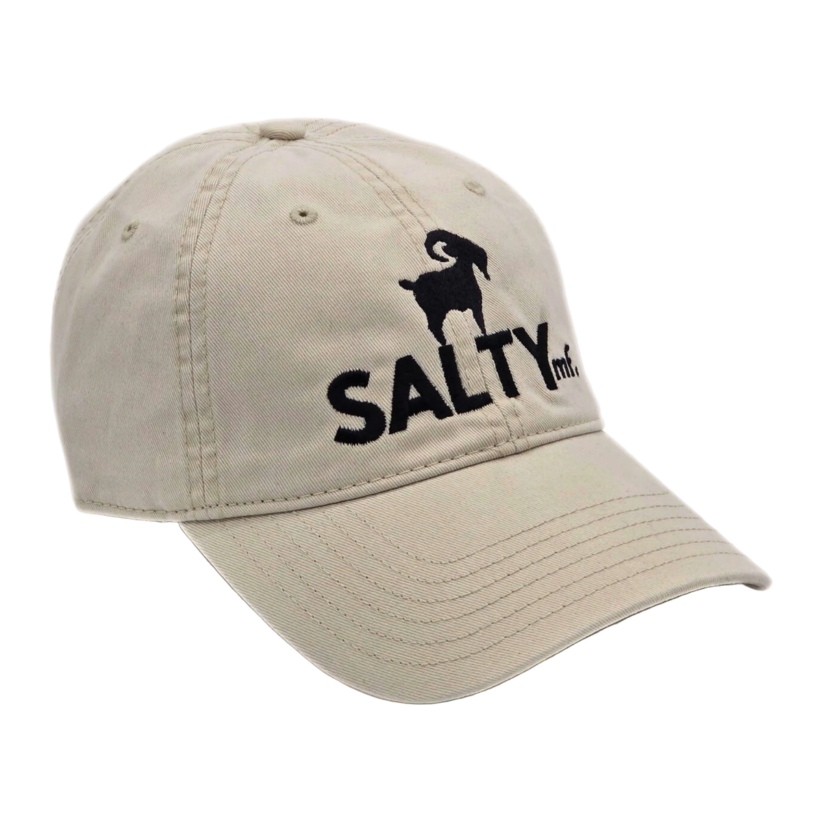 SALTYmf Dad Hat Khaki/Black colorway side view, SALTYmf Richardson 326 dad hat