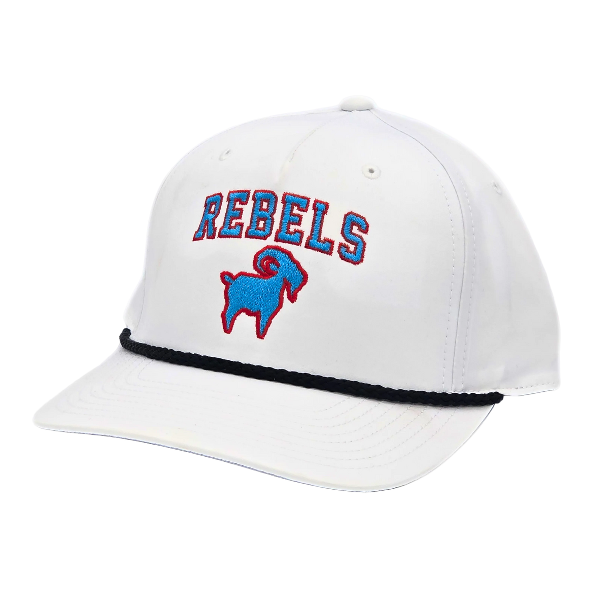 Rebels GOAT Roper side view, Richardson 258 structured roper cap with rope cord trim bill and snapback closure