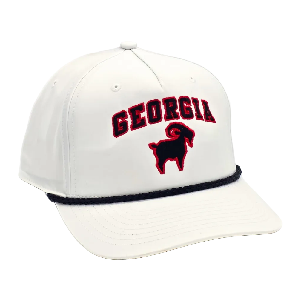 Georgia GOAT Roper hat White/Black colorway side view, roper-style gameday hat by SALTYmf