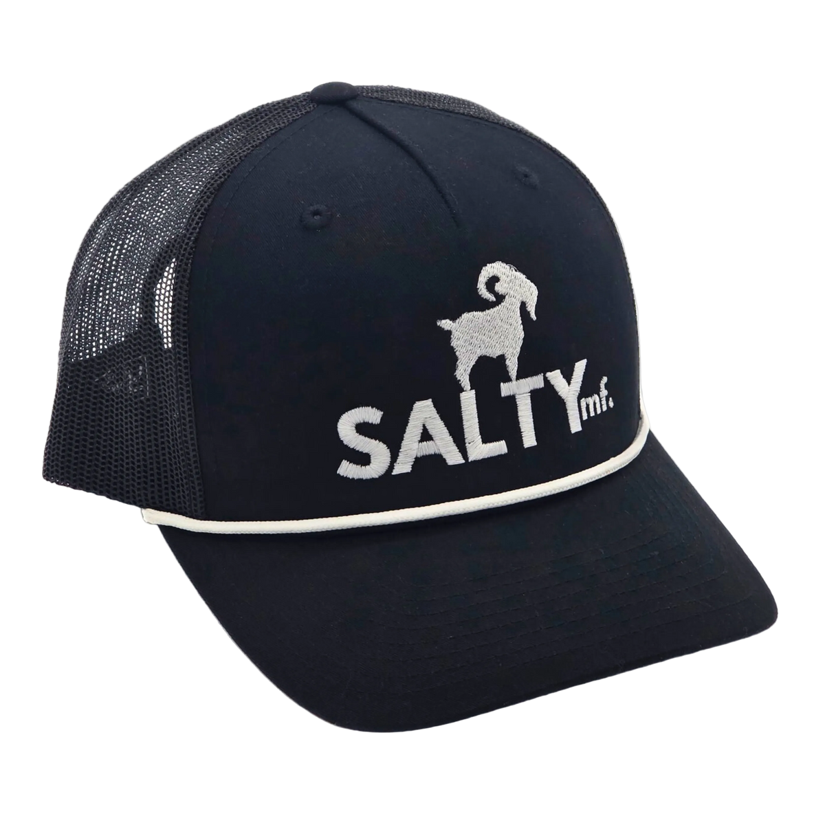 SALTYmf Rope Trucker White/White colorway side view alternate, rope cord trucker hat