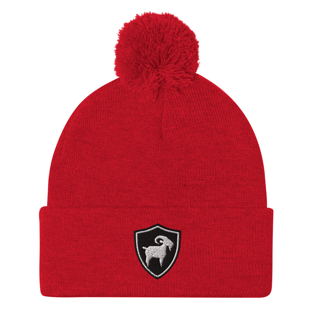 APFC Logo Embroidered Pom-Pom Beanie I Red Grey