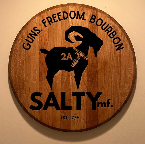 The SALTYMF 2A Guns Freedom and Bourbon Barrel Head