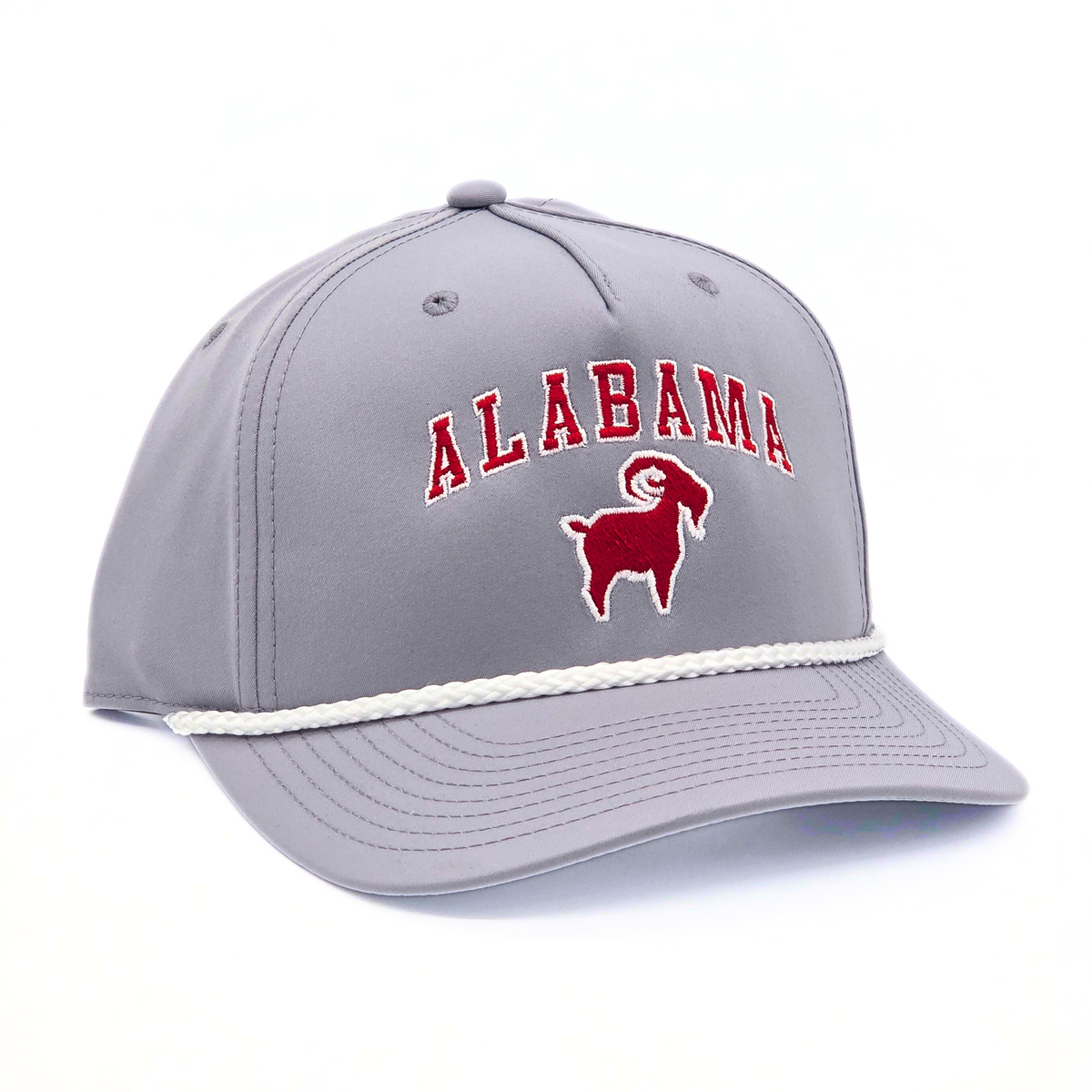 Alabama GOAT Roper side view, Richardson 258 structured roper cap with rope cord trim bill and snapback closure