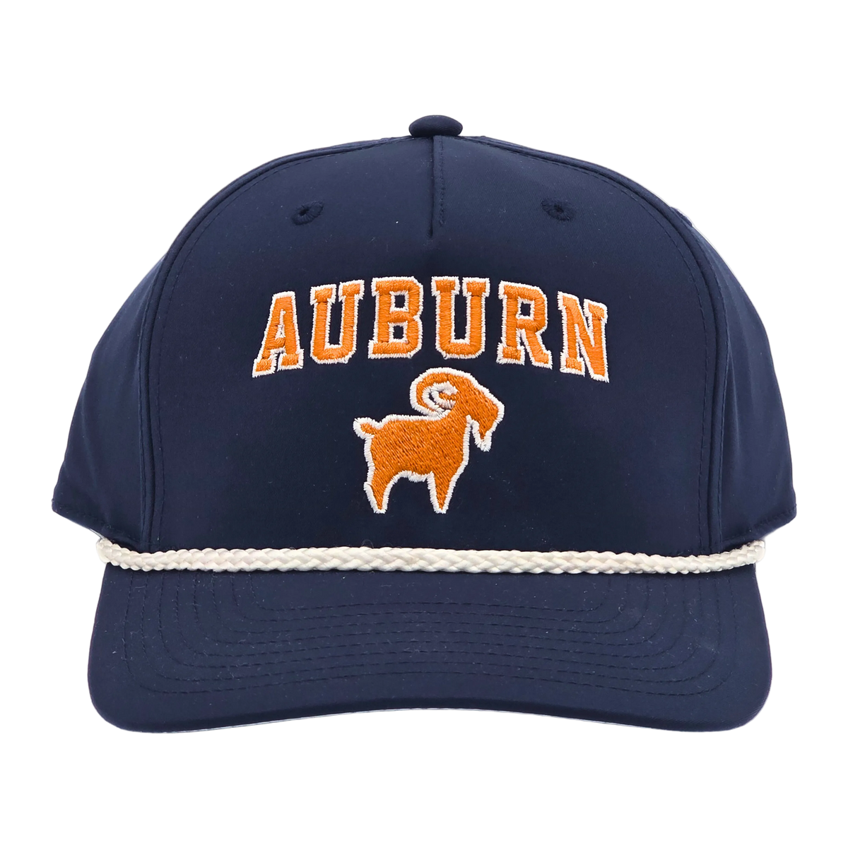 Auburn GOAT Roper front view, SALTYmf structured 6-panel roper hat in Auburn team colors