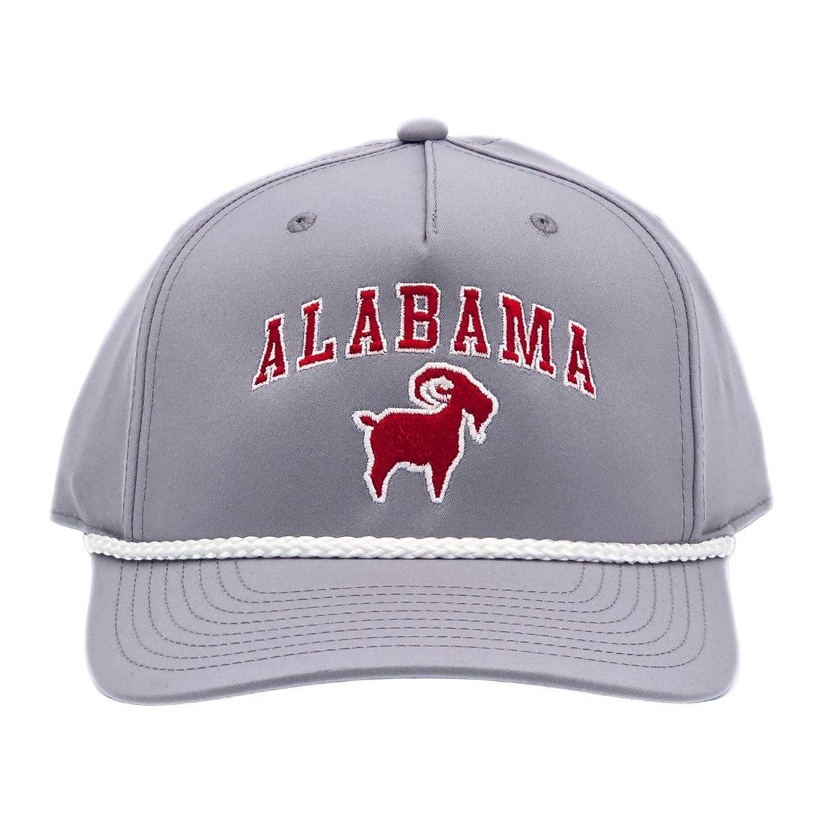 Alabama GOAT Roper front view, SALTYmf structured 6-panel roper hat in Alabama team colors