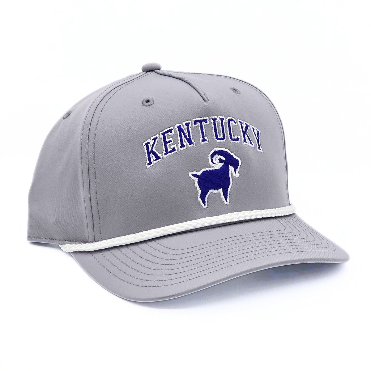 Kentucky GOAT Roper Blue/White side view, Richardson 258 rope cord trim bill roper hat