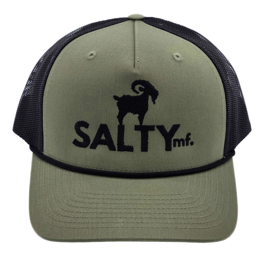 SALTYmf Rope Trucker Loden/Black colorway front view, Richardson 112FPR rope cord trucker hat