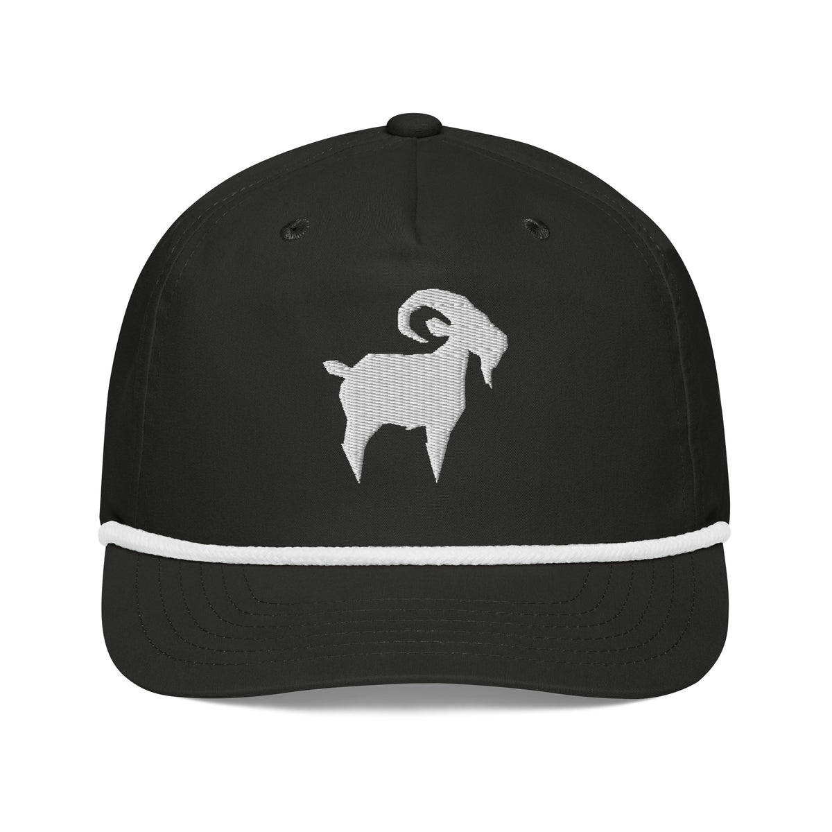 BIG GOAT Roper Black/White colorway front view, SALTYmf golf rope cap