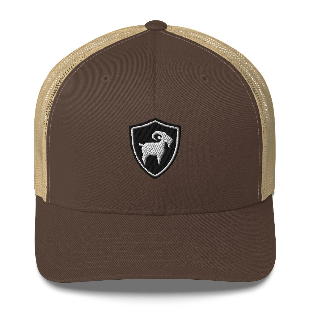 SaltyMF Goat of Arms Retro Trucker