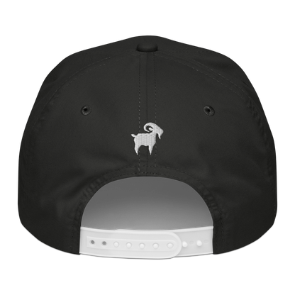 SALTYmf American Party Goat Rope Hat in Black/White Rope, back view with a small embroidered white goat on the back
