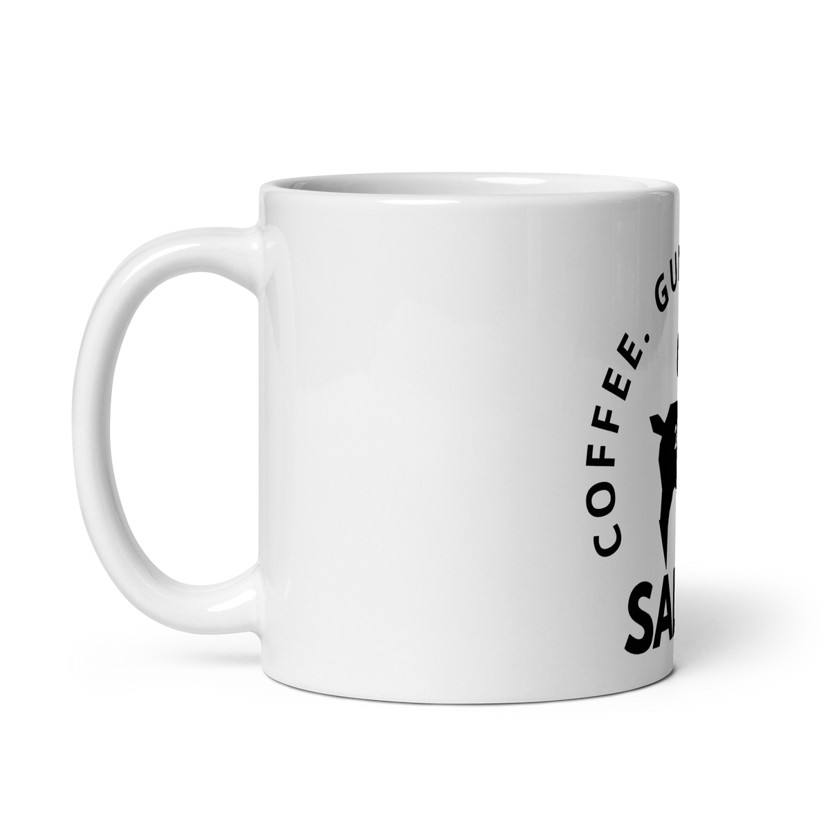 SALTYmf Coffee Guns & Freedom Mug, left side view