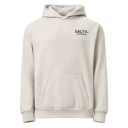 SALTYmf Duck Hunt Hoodie in Off-White, front view with the SALTYmf Outdoors logo on the chest