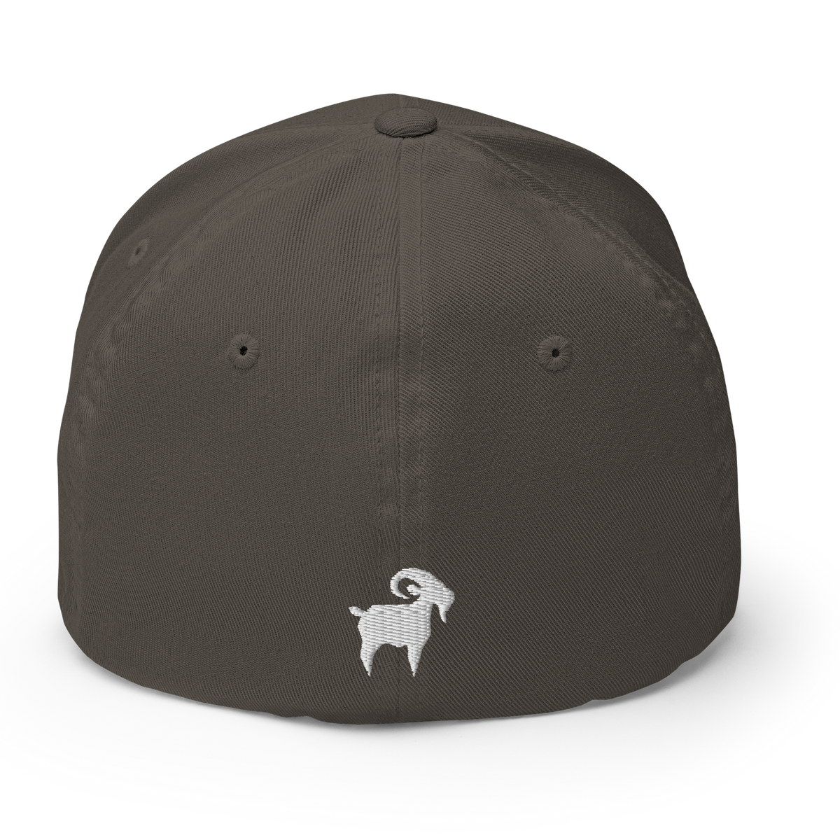 SALTYmf GOAT Flex Cap in Dark Grey, back view with a small goat embroidered on the back