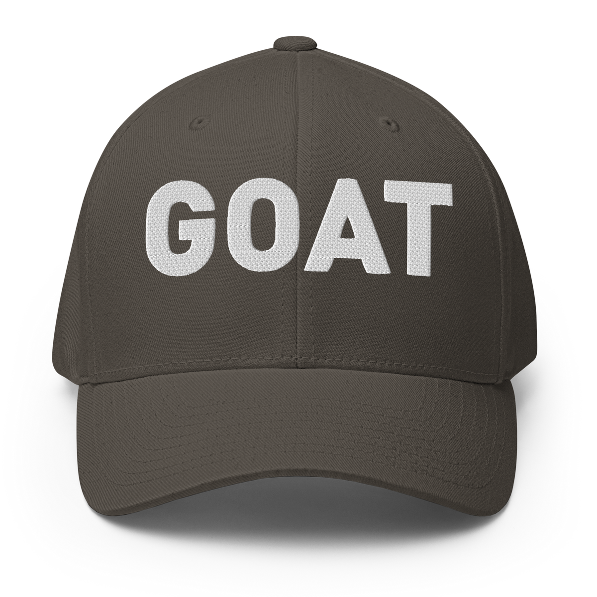 SALTYmf GOAT Flex Cap in Dark Grey, front view with GOAT embroidered across the front