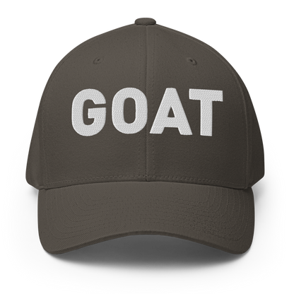 SALTYmf GOAT Flex Cap in Dark Grey, front view with GOAT embroidered across the front