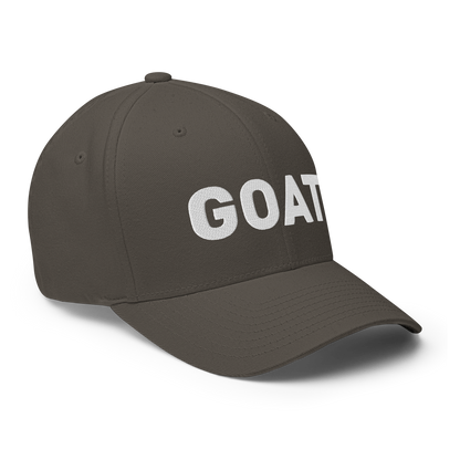 SALTYmf GOAT Flex Cap in Dark Grey, right front view with GOAT embroidered across the front