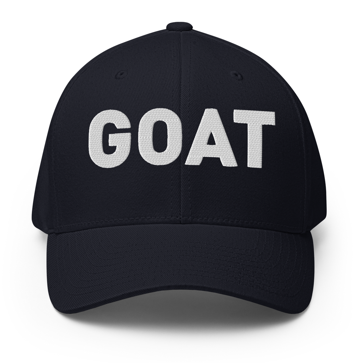 SALTYmf GOAT Flex Cap in Dark Navy, front view with GOAT embroidered across the front