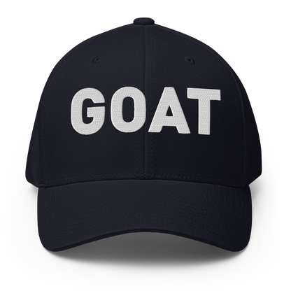 SALTYmf GOAT Flex Cap in Dark Navy, front view with GOAT embroidered across the front