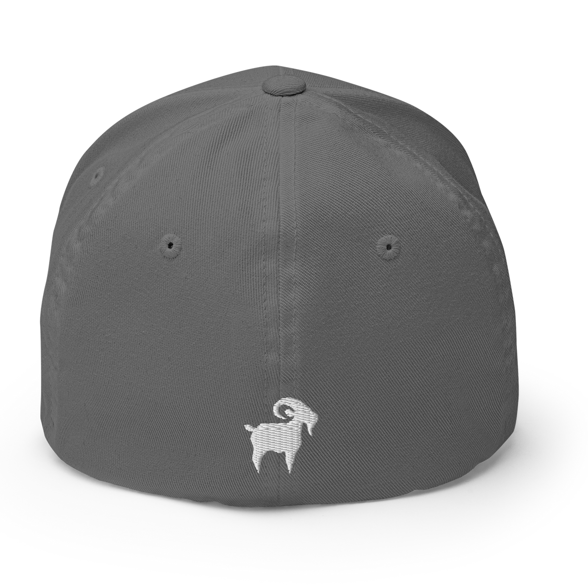 SALTYmf GOAT Flex Cap in Grey, back view with a small goat embroidered on the back
