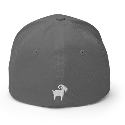 SALTYmf GOAT Flex Cap in Grey, back view with a small goat embroidered on the back