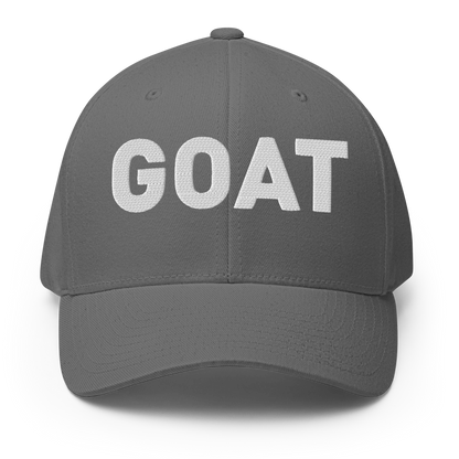 SALTYmf GOAT Flex Cap in Grey, front view with GOAT embroidered across the front