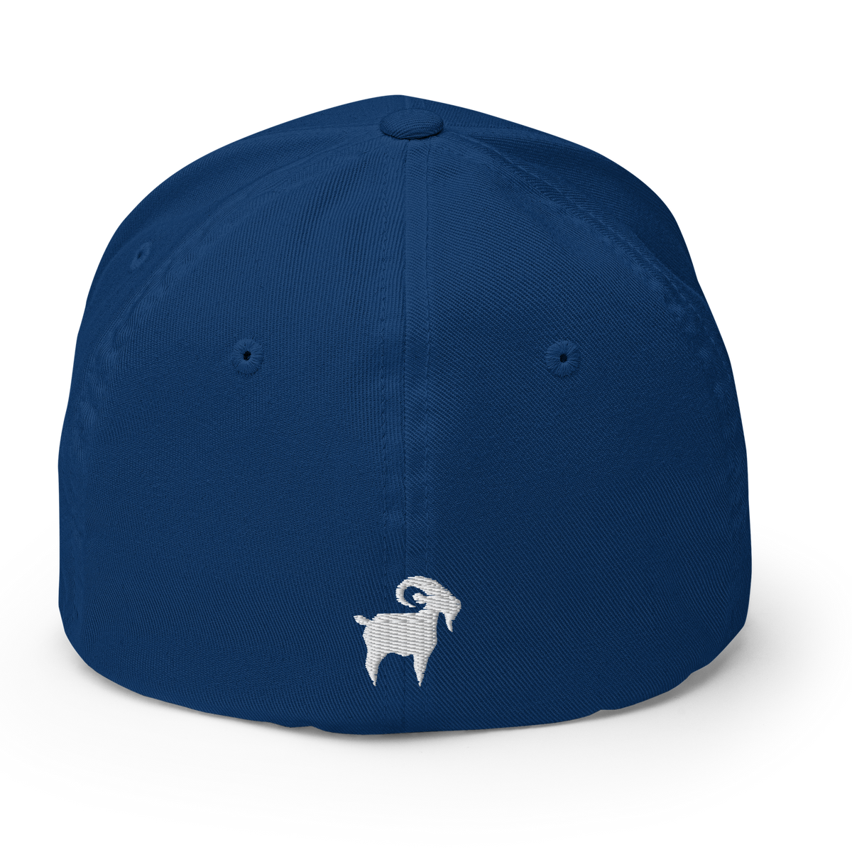 SALTYmf GOAT Flex Cap in Royal Blue, back view with a small goat embroidered on the back