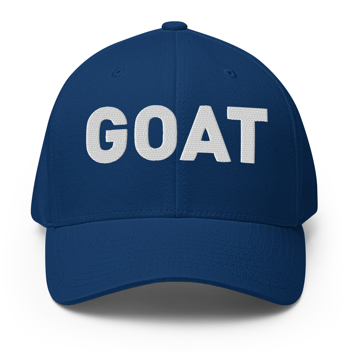 SALTYmf GOAT Flex Cap in Royal Blue, front view with GOAT embroidered across the front