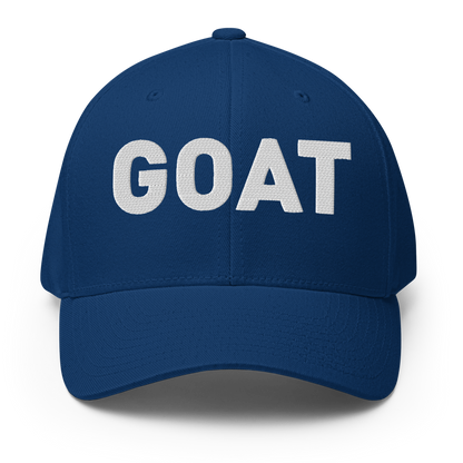 SALTYmf GOAT Flex Cap in Royal Blue, front view with GOAT embroidered across the front