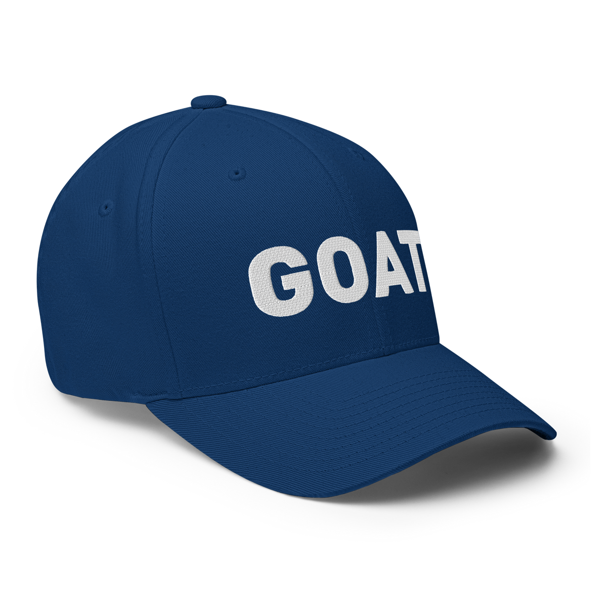 SALTYmf GOAT Flex Cap in Royal Blue, right front view with GOAT embroidered across the front