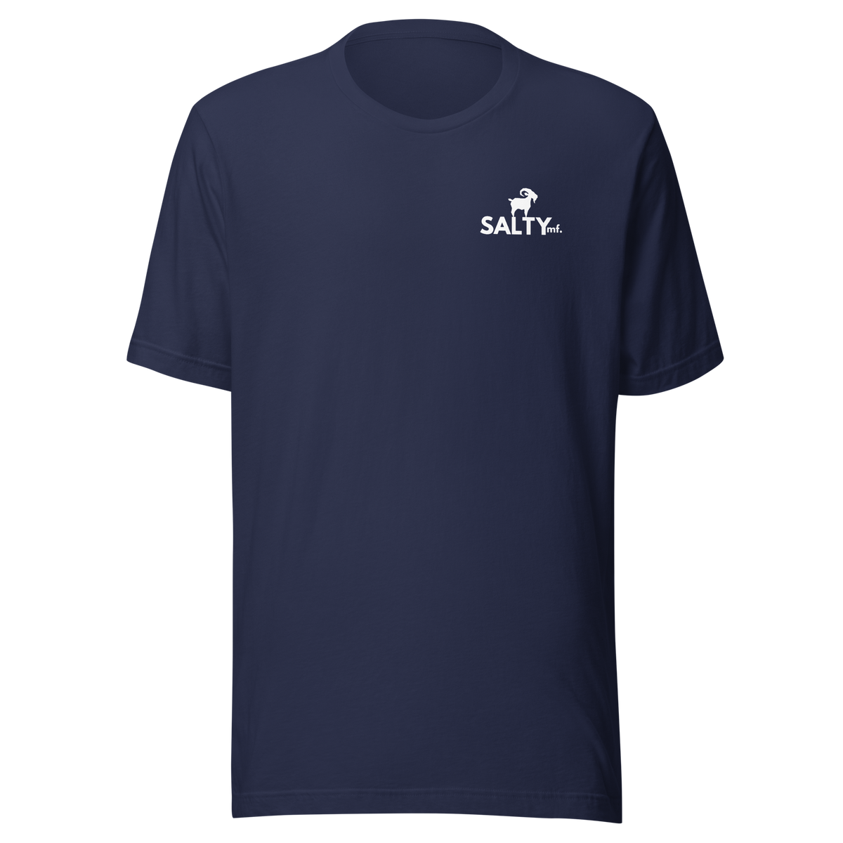 SALTYmf Tuna Cowboy Tee in Navy, front view with the SALTYmf logo on the left chest
