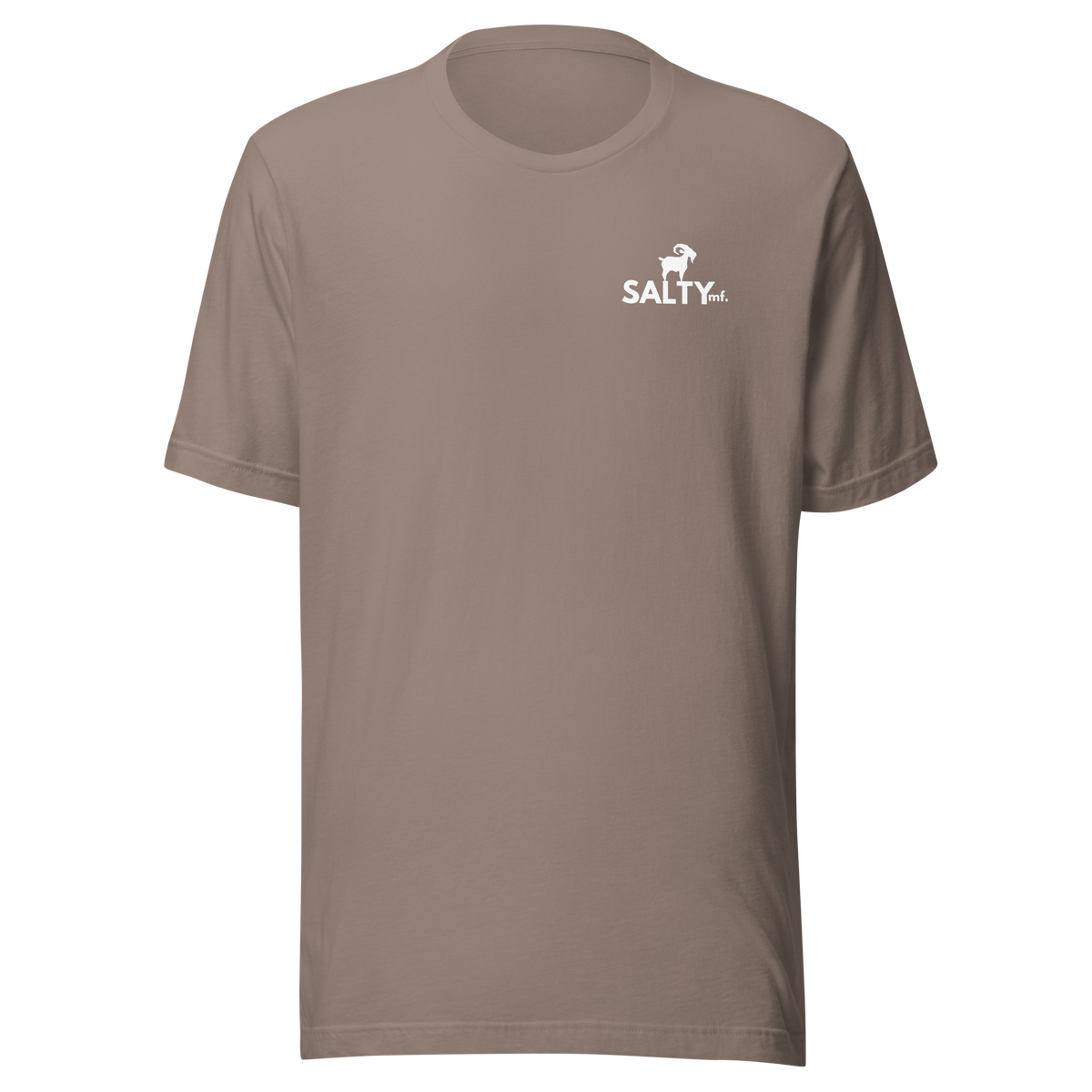 SALTYmf Tuna Cowboy Tee in Pebble, front view with the SALTYmf logo on the left chest