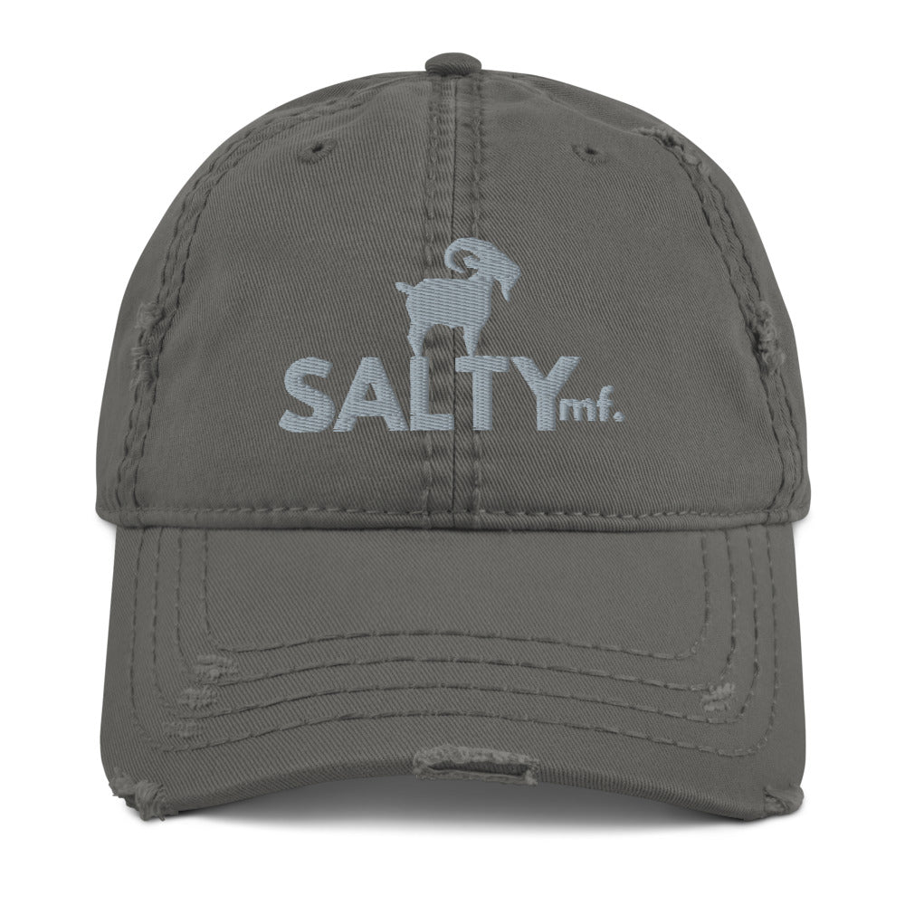 The SaltyMF Distressed Grey Logo Hat