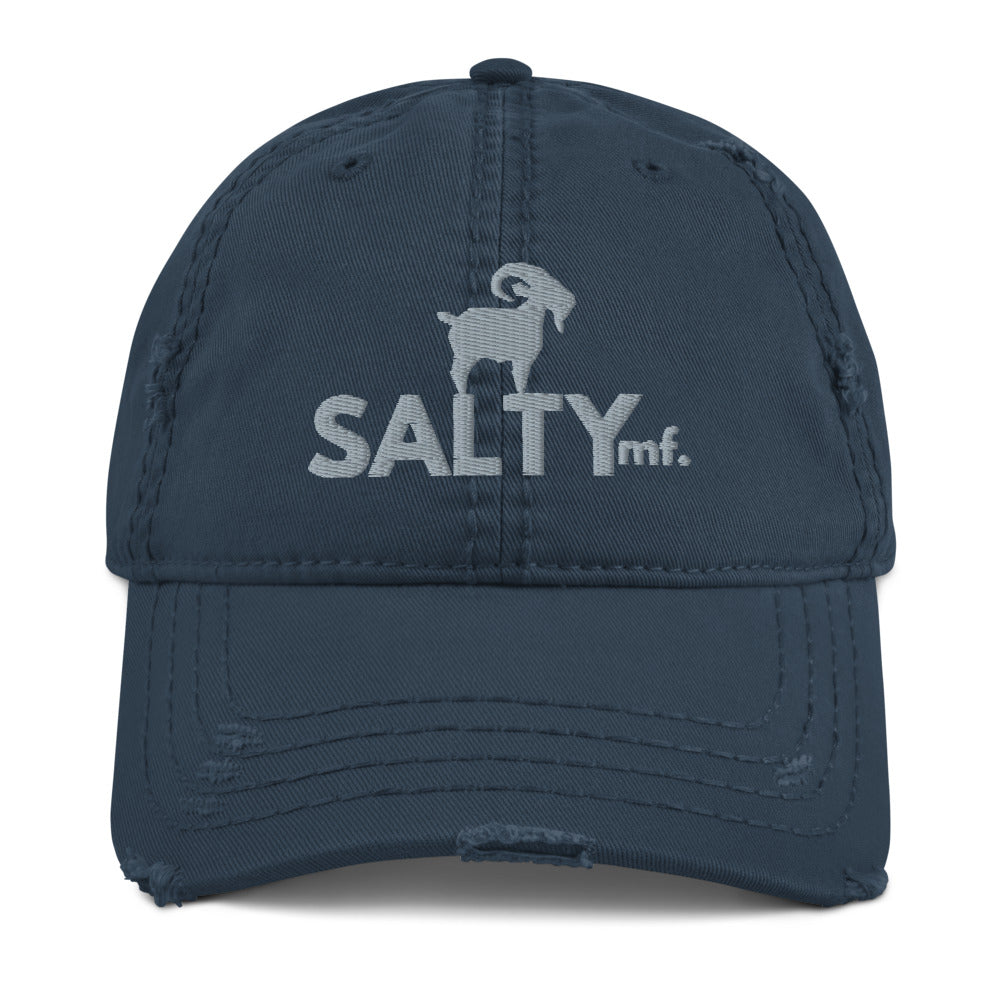 The SaltyMF Distressed Grey Logo Hat