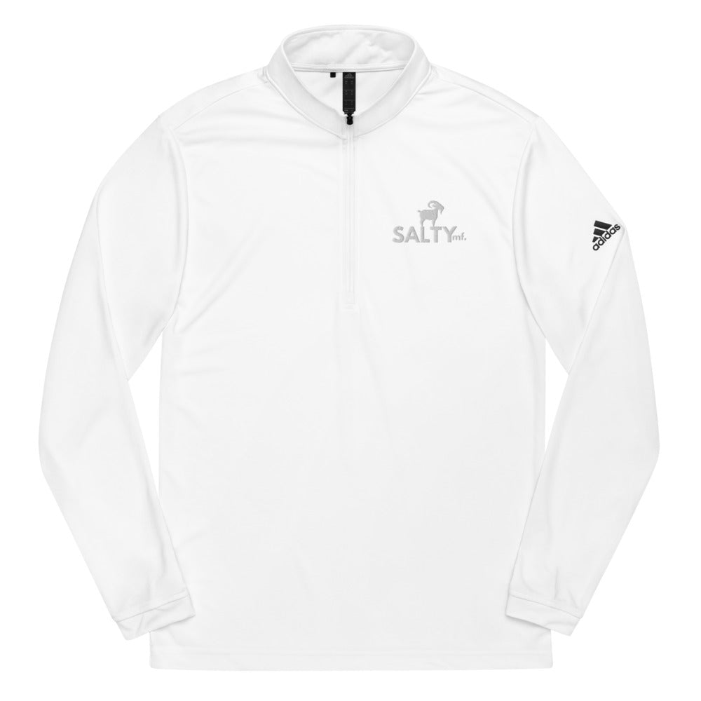 The SALTYMF GOAT White Logo Quarter Zip Pullover